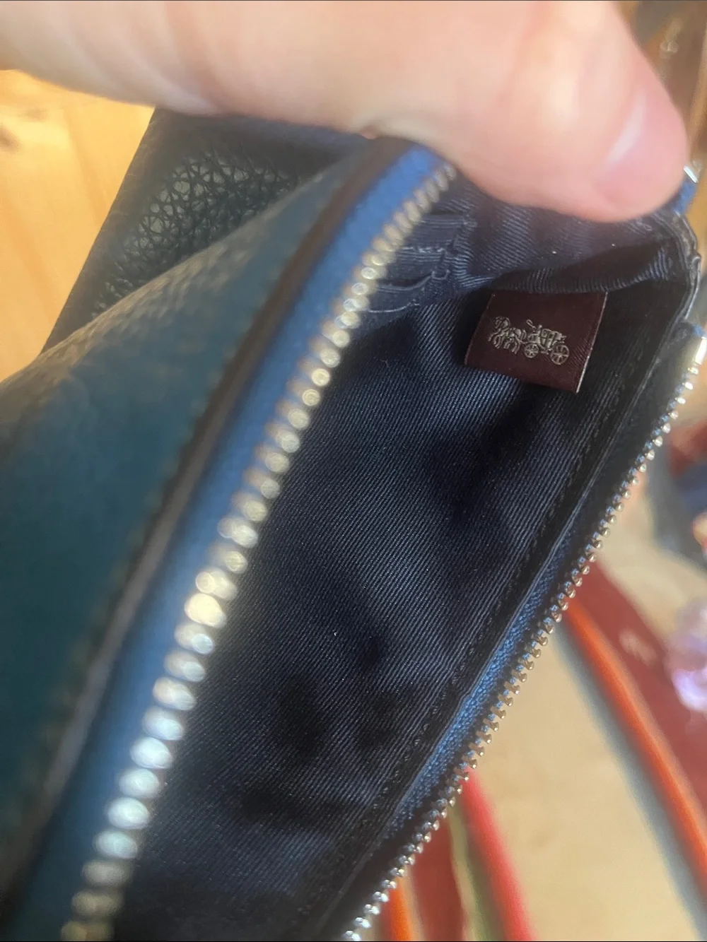 Coach Jes Vibrant Blue Pebbled Leather Side Zip Wristlet
